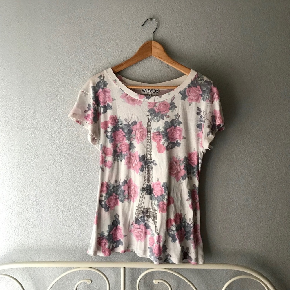 Wildfox 'Tour Eiffel' Rose Print Graphic Tee